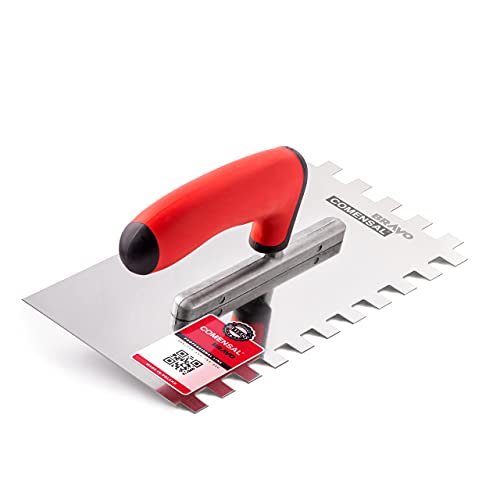 COMENSAL Zahnkelle 12 mm - Profi Edelstahl Glättekelle - Zahnspachtel zum Verlegen von Fliesen - Ergonomisch Griff - Made in EU -270 x 130 mm von COMENSAL