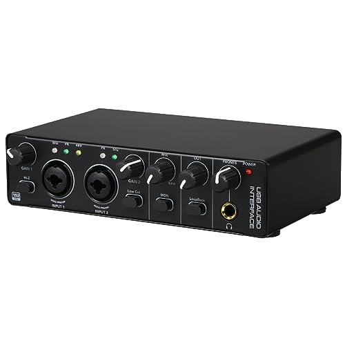 COMETX Live Soundkarte USB Audio Interface Soundkarte RHM 2 Input 2 Out Audio Interface Soundkarte mit 48V Phantomleistung für Aufnahme Professioneller Audio-Mixer und Mikrofonvorverstärker Gitarrist von COMETX