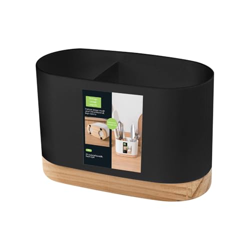 Besteckhalter - Küchenutensilienhalter mit Holzsockel | Besteckabtropfgestell | Utensilientopf Besteck-Organizer | Küchenutensilienhalter Bestecktopf | Essstäbchenbehälter für Zuhause Küche Bar von COMFOLIVING