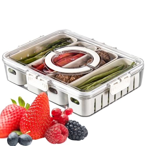 COMFOLIVING Geteiltes Serviertablett mit Deckel, 4 Fächer, Obst-Servierbehälter mit Griffen, stapelbare Snackbox, Reise-Snack-Behälter, perfekt für Unterhaltung COMFOLIVING Geteiltes Serviertablett mit Deckel, 4 Fächer, Obst-Servierbehälter mit Griffen, stapelbare Snackbox, Reise-Snack-Behälter, perfekt für Unterhaltung von COMFOLIVING