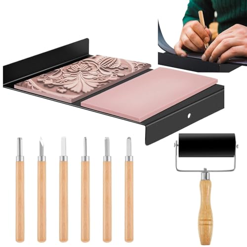 COMFOLIVING Holzblock Printing Kit, Blockdruck-Schnitzwerkzeuge | Holzschnitzwerkzeug-Set mit Tinte Walze - Block Printing Stanzen Herstellung Toolkit für Anfänger Kunststudenten von COMFOLIVING