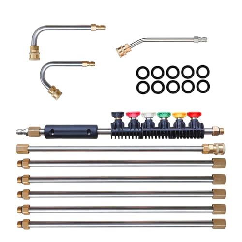 COMFOLIVING Teleskop-Hochdruckreiniger-Zauberstab-Set, Unterlegscheiben-Verlängerungsstab-Set, zehnteiliger U-Bar-Verlängerungsstab, 6 Sprühdüsen, 4000 PSI 1/4 Zoll Verlängerungsstab für Dachrinnen von COMFOLIVING