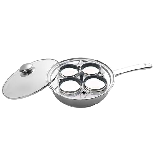 Eierpfanne – Eierpfanne für Frühstück | 2-in-1 pochierte Eierbereiter | Eierkocher Fleischpfanne | Pochierter Eierkocher aus Edelstahl mit 4 antihaftbeschichteten Eierpochier-Einsätzen von COMFOLIVING
