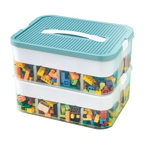 Legoo Aufbewahrungsbox – Kinder-Aufbewahrungsboxen | Bausteine Aufbewahrungsbehälter | 2 Schichten Spielzeug Organizer Behälter mit Fächern | Spielzeugkiste mit Baugrundplatte Deckel für Bausteine von COMFOLIVING