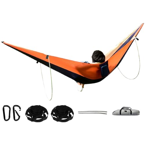 Outdoor-Hängematte – Nylon-Camping-Hängematte | leichte tragbare Hängematte mit zwei Stützstangen | wasserdichte Schlafhängematte | weit verbreitete Reisehängematte für Strand, Grillen, Camping von COMFOLIVING