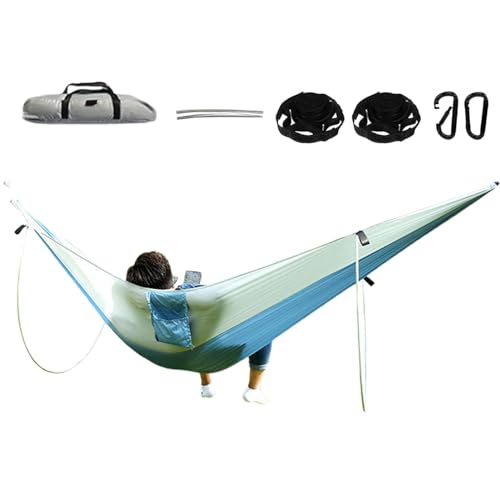 Outdoor-Hängematte – Nylon-Camping-Hängematte | leichte tragbare Hängematte mit zwei Stützstangen | wasserdichte Schlafhängematte | weit verbreitete Reisehängematte für Strand, Grillen, Camping von COMFOLIVING