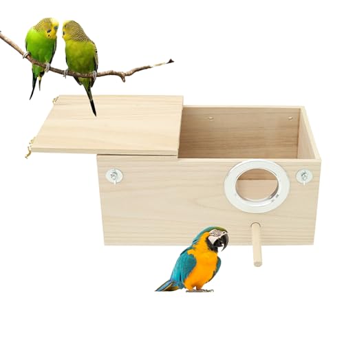 Wellensittichbox - Zuchtbox aus Holz für Papageien | Nisthaus für Papageien aus Holz | Halterung für Wellensittiche | Vogelkästen mit Aufhänger | Box von COMFOLIVING