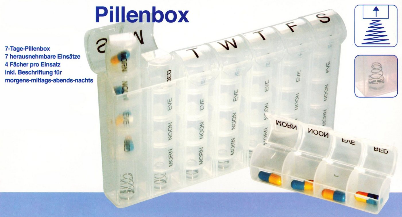 Pillendose 7 Tage PILLENBOX Pillendose Tablettenbox Medikamentenbox Pillen Dose Box 95 (Weiss) von COMFORT AID