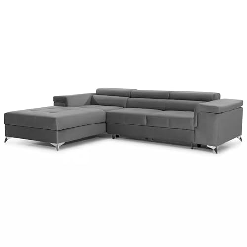 COMFORTINO FURNITURE Ecksofa mit Schlaffunktion Amandi L-Form, Sofa Couch mit Bettkasten, 3-Sitzer Eckcouch, Schlafsofa für Wohnzimmer, Big Sofa Couch mit Schlaffunktion (Grau, Links) von COMFORTINO FURNITURE