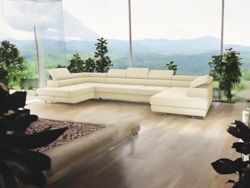 COMFORTINO FURNITURE Ecksofa mit Schlaffunktion Big PASTI U-Form, Sofa Couch mit Bettkasten, 3-Sitzer Eckcouch, Schlafsofa für Wohnzimmer, Big Sofa Couch mit Schlaffunktion (Beige) von COMFORTINO FURNITURE