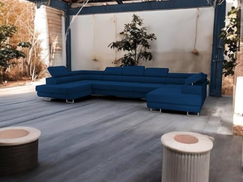 Ecksofa mit Schlaffunktion Big PASTI U-Form, Sofa Couch mit Bettkasten, 3-Sitzer Eckcouch, Schlafsofa für Wohnzimmer, Big Sofa Couch mit Schlaffunktion (Blau) von COMFORTINO FURNITURE