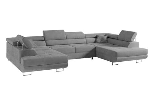COMFORTINO FURNITURE Ecksofa mit Schlaffunktion Big PASTI U-Form, Sofa Couch mit Bettkasten, 3-Sitzer Eckcouch, Schlafsofa für Wohnzimmer, Big Sofa Couch mit Schlaffunktion (Grau) von COMFORTINO FURNITURE
