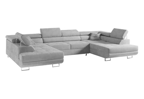 COMFORTINO FURNITURE Ecksofa mit Schlaffunktion Big PASTI U-Form, Sofa Couch mit Bettkasten, 3-Sitzer Eckcouch, Schlafsofa für Wohnzimmer, Big Sofa Couch mit Schlaffunktion (Hellgrau) von COMFORTINO FURNITURE