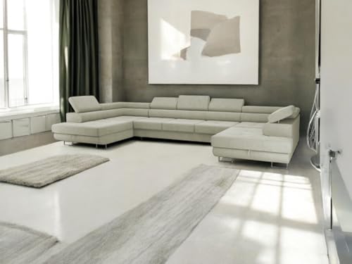 COMFORTINO FURNITURE Ecksofa mit Schlaffunktion Big PASTI U-Form, Sofa Couch mit Bettkasten, 3-Sitzer Eckcouch, Schlafsofa für Wohnzimmer, Big Sofa Couch mit Schlaffunktion (Hellgrau) von COMFORTINO FURNITURE