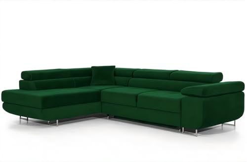 Ecksofa mit Schlaffunktion PASTI L-Form, Sofa Couch mit Bettkasten, 3-Sitzer Eckcouch, Schlafsofa für Wohnzimmer, Big Sofa Couch mit Schlaffunktion (Grün, Ottomane Links) von COMFORTINO FURNITURE