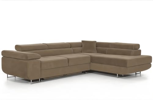 Ecksofa mit Schlaffunktion PASTI L-Form, Sofa Couch mit Bettkasten, 3-Sitzer Eckcouch, Schlafsofa für Wohnzimmer, Big Sofa Couch mit Schlaffunktion (Hellbraun, Ottomane Rechts) von COMFORTINO FURNITURE