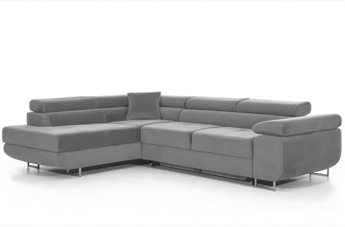 Ecksofa mit Schlaffunktion PASTI L-Form, Sofa Couch mit Bettkasten, 3-Sitzer Eckcouch, Schlafsofa für Wohnzimmer, Big Sofa Couch mit Schlaffunktion (Hellgrau, Ottomane Links) von COMFORTINO FURNITURE