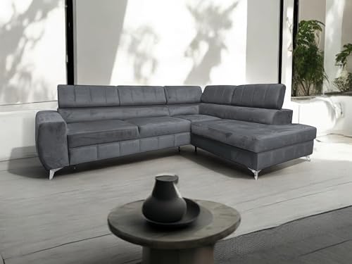 Ecksofa mit Schlaffunktion London L-Form, Sofa Couch mit Bettkasten, Sofa Eckcouch, Schlafsofa für Wohnzimmer, Sofa Couch mit Schlaffunktion und Bettkasten (Dunkelgrau, Ottomane Rechts) von COMFORTINO FURNITURE