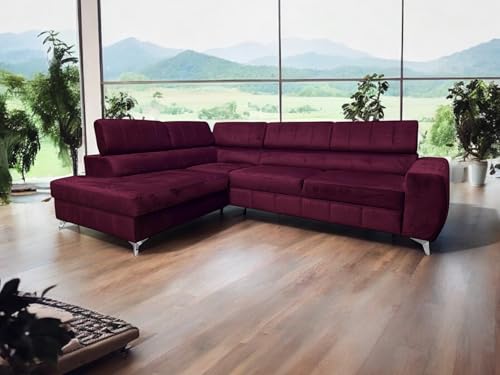 Ecksofa mit Schlaffunktion London L-Form, Sofa Couch mit Bettkasten, Sofa Eckcouch, Schlafsofa für Wohnzimmer, Sofa Couch mit Schlaffunktion und Bettkasten (Lila, Ottomane Links) von COMFORTINO FURNITURE