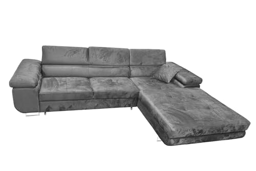 Ecksofa mit Schlaffunktion Rodrigo L-Form, Sofa Couch mit Bettkasten, 3-Sitzer Eckcouch, Schlafsofa für Wohnzimmer, Big Sofa Couch mit Schlaffunktion (Grau, Ottomane Rechts) von COMFORTINO FURNITURE