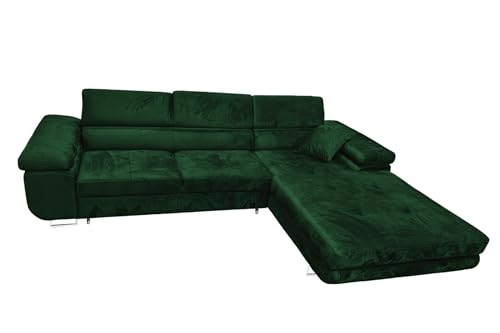 Ecksofa mit Schlaffunktion Rodrigo L-Form, Sofa Couch mit Bettkasten, 3-Sitzer Eckcouch, Schlafsofa für Wohnzimmer, Big Sofa Couch mit Schlaffunktion (Grün, Ottomane Rechts) von COMFORTINO FURNITURE