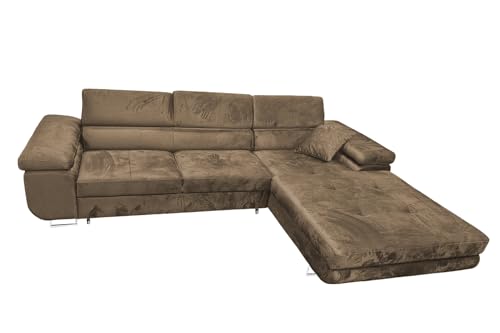 Ecksofa mit Schlaffunktion Rodrigo L-Form, Sofa Couch mit Bettkasten, 3-Sitzer Eckcouch, Schlafsofa für Wohnzimmer, Big Sofa Couch mit Schlaffunktion (Hellbraun, Ottomane Rechts) von COMFORTINO FURNITURE