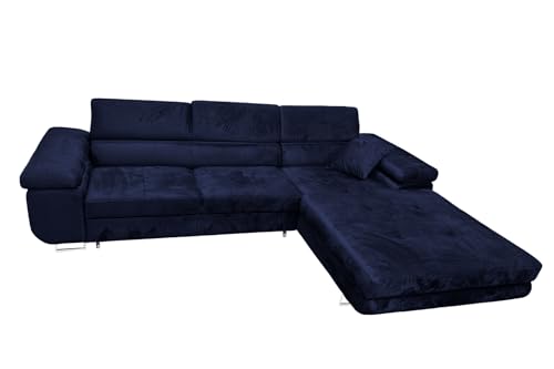 Ecksofa mit Schlaffunktion Rodrigo L-Form, Sofa Couch mit Bettkasten, 3-Sitzer Eckcouch, Schlafsofa für Wohnzimmer, Big Sofa Couch mit Schlaffunktion (Marineblau, Ottomane Rechts) von COMFORTINO FURNITURE