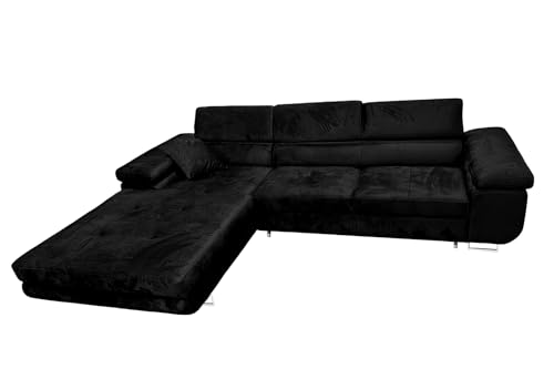 Ecksofa mit Schlaffunktion Rodrigo L-Form, Sofa Couch mit Bettkasten, 3-Sitzer Eckcouch, Schlafsofa für Wohnzimmer, Big Sofa Couch mit Schlaffunktion (Schwarz, Ottomane Links) von COMFORTINO FURNITURE