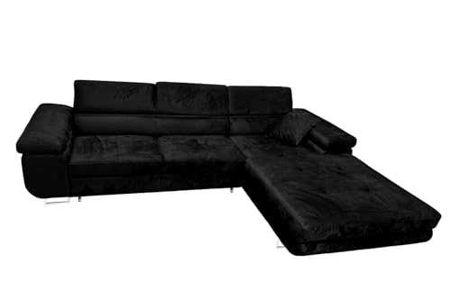 Ecksofa mit Schlaffunktion Rodrigo L-Form, Sofa Couch mit Bettkasten, 3-Sitzer Eckcouch, Schlafsofa für Wohnzimmer, Big Sofa Couch mit Schlaffunktion (Schwarz, Ottomane Rechts) von COMFORTINO FURNITURE