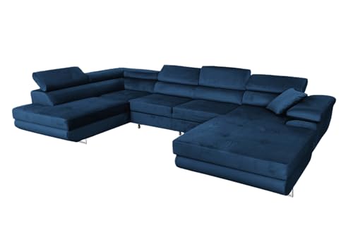Ecksofa mit Schlaffunktion Rodrigo U-Form, Sofa Couch mit Bettkasten, 3-Sitzer Eckcouch, Schlafsofa für Wohnzimmer, Big Sofa Couch mit Schlaffunktion (Blau, Links) von COMFORTINO FURNITURE