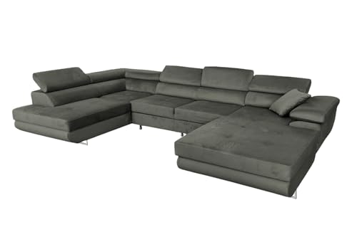 Ecksofa mit Schlaffunktion Rodrigo U-Form, Sofa Couch mit Bettkasten, 3-Sitzer Eckcouch, Schlafsofa für Wohnzimmer, Big Sofa Couch mit Schlaffunktion (Graphite, Links) von COMFORTINO FURNITURE