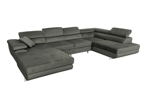 Ecksofa mit Schlaffunktion Rodrigo U-Form, Sofa Couch mit Bettkasten, 3-Sitzer Eckcouch, Schlafsofa für Wohnzimmer, Big Sofa Couch mit Schlaffunktion (Graphite, Rechts) von COMFORTINO FURNITURE