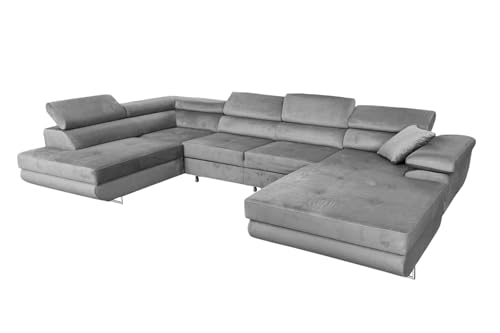 Ecksofa mit Schlaffunktion Rodrigo U-Form, Sofa Couch mit Bettkasten, 3-Sitzer Eckcouch, Schlafsofa für Wohnzimmer, Big Sofa Couch mit Schlaffunktion (Grau, Links) von COMFORTINO FURNITURE