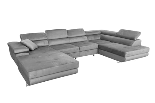 Ecksofa mit Schlaffunktion Rodrigo U-Form, Sofa Couch mit Bettkasten, 3-Sitzer Eckcouch, Schlafsofa für Wohnzimmer, Big Sofa Couch mit Schlaffunktion (Grau, Rechts) von COMFORTINO FURNITURE