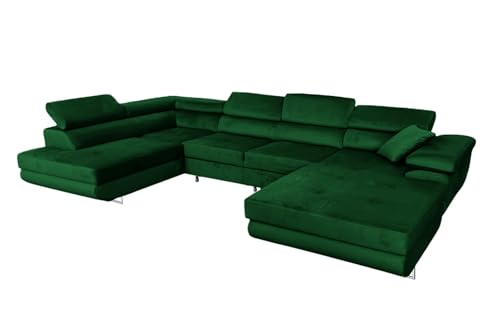 Ecksofa mit Schlaffunktion Rodrigo U-Form, Sofa Couch mit Bettkasten, 3-Sitzer Eckcouch, Schlafsofa für Wohnzimmer, Big Sofa Couch mit Schlaffunktion (Grün, Links) von COMFORTINO FURNITURE