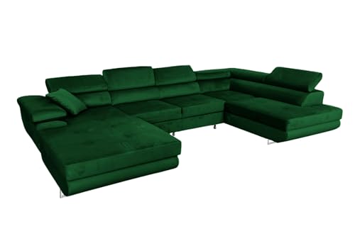 Ecksofa mit Schlaffunktion Rodrigo U-Form, Sofa Couch mit Bettkasten, 3-Sitzer Eckcouch, Schlafsofa für Wohnzimmer, Big Sofa Couch mit Schlaffunktion (Grün, Rechts) von COMFORTINO FURNITURE