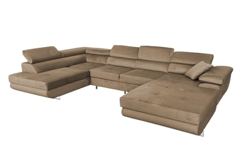 Ecksofa mit Schlaffunktion Rodrigo U-Form, Sofa Couch mit Bettkasten, 3-Sitzer Eckcouch, Schlafsofa für Wohnzimmer, Big Sofa Couch mit Schlaffunktion (Hellbraun, Links) von COMFORTINO FURNITURE