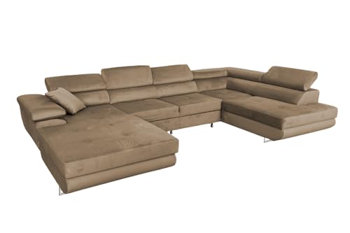 Ecksofa mit Schlaffunktion Rodrigo U-Form, Sofa Couch mit Bettkasten, 3-Sitzer Eckcouch, Schlafsofa für Wohnzimmer, Big Sofa Couch mit Schlaffunktion (Hellbraun, Rechts) von COMFORTINO FURNITURE