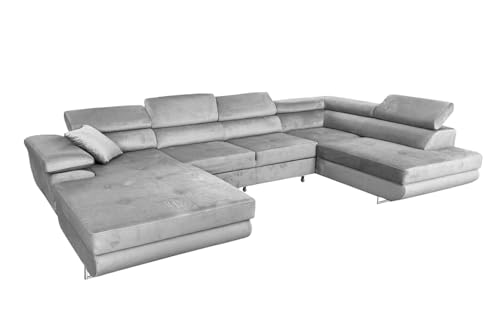 Ecksofa mit Schlaffunktion Rodrigo U-Form, Sofa Couch mit Bettkasten, 3-Sitzer Eckcouch, Schlafsofa für Wohnzimmer, Big Sofa Couch mit Schlaffunktion (Hellgrau, Rechts) von COMFORTINO FURNITURE