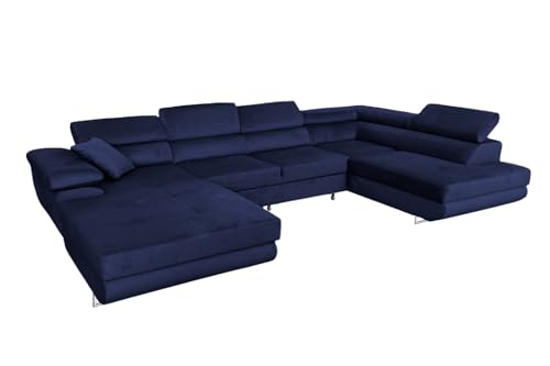 Ecksofa mit Schlaffunktion Rodrigo U-Form, Sofa Couch mit Bettkasten, 3-Sitzer Eckcouch, Schlafsofa für Wohnzimmer, Big Sofa Couch mit Schlaffunktion (Marineblau, Rechts) von COMFORTINO FURNITURE