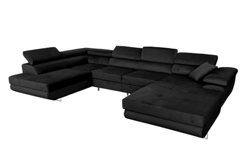 Ecksofa mit Schlaffunktion Rodrigo U-Form, Sofa Couch mit Bettkasten, 3-Sitzer Eckcouch, Schlafsofa für Wohnzimmer, Big Sofa Couch mit Schlaffunktion (Schwarz, Links) von COMFORTINO FURNITURE