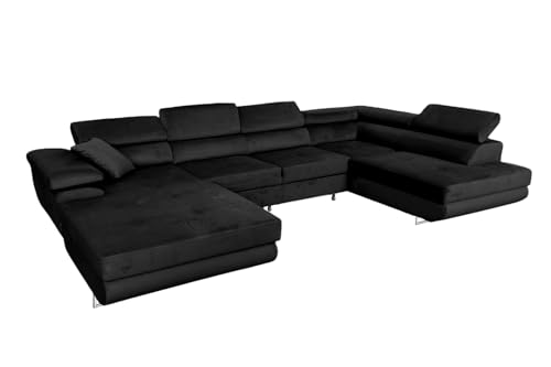 Ecksofa mit Schlaffunktion Rodrigo U-Form, Sofa Couch mit Bettkasten, 3-Sitzer Eckcouch, Schlafsofa für Wohnzimmer, Big Sofa Couch mit Schlaffunktion (Schwarz, Rechts) von COMFORTINO FURNITURE