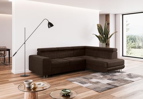 COMFORTINO INDUSTRIAL FURNITURE Ecksofa mit Schlaffunktion NOLA L-Form, Sofa Couch mit Bettkasten, Eckcouch, Schlafsofa für Wohnzimmer, Big Sofa Couch mit Schlaffunktion (Braun, Ottomane Rechts) von COMFORTINO INDUSTRIAL FURNITURE
