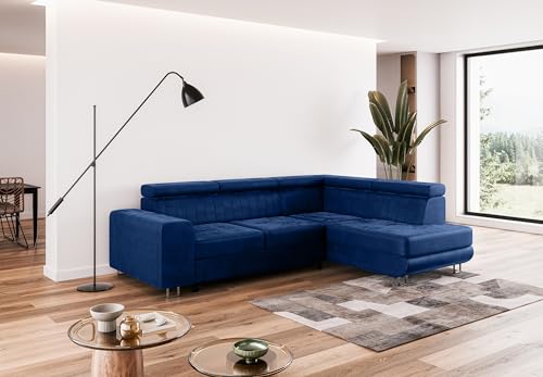 COMFORTINO INDUSTRIAL FURNITURE Ecksofa mit Schlaffunktion NOLA L-Form, Sofa Couch mit Bettkasten, Eckcouch, Schlafsofa für Wohnzimmer, Big Sofa Couch mit Schlaffunktion (Dunkelblau, Ottomane Rechts) von COMFORTINO INDUSTRIAL FURNITURE