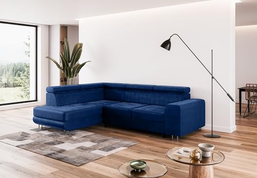 COMFORTINO INDUSTRIAL FURNITURE Ecksofa mit Schlaffunktion NOLA L-Form, Sofa Couch mit Bettkasten, Eckcouch, Schlafsofa für Wohnzimmer, Big Sofa Couch mit Schlaffunktion (Dunkelblau, Ottomane Links) von COMFORTINO INDUSTRIAL FURNITURE