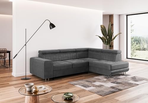 COMFORTINO INDUSTRIAL FURNITURE Ecksofa mit Schlaffunktion NOLA L-Form, Sofa Couch mit Bettkasten, Eckcouch, Schlafsofa für Wohnzimmer, Big Sofa Couch mit Schlaffunktion (Dunkelgrau, Ottomane Links) von COMFORTINO INDUSTRIAL FURNITURE