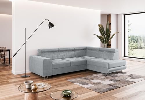 COMFORTINO INDUSTRIAL FURNITURE Ecksofa mit Schlaffunktion NOLA L-Form, Sofa Couch mit Bettkasten, Eckcouch, Schlafsofa für Wohnzimmer, Big Sofa Couch mit Schlaffunktion (Hellgrau, Ottomane Rechts) von COMFORTINO INDUSTRIAL FURNITURE