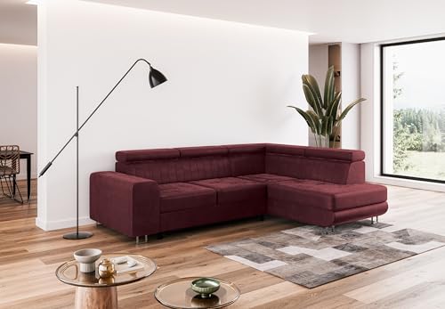 COMFORTINO INDUSTRIAL FURNITURE Ecksofa mit Schlaffunktion NOLA L-Form, Sofa Couch mit Bettkasten, Eckcouch, Schlafsofa für Wohnzimmer, Big Sofa Couch mit Schlaffunktion (Rot, Ottomane Rechts) von COMFORTINO INDUSTRIAL FURNITURE