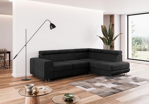 COMFORTINO INDUSTRIAL FURNITURE Ecksofa mit Schlaffunktion NOLA L-Form, Sofa Couch mit Bettkasten, Eckcouch, Schlafsofa für Wohnzimmer, Big Sofa Couch mit Schlaffunktion (Schwarz, Ottomane Rechts) von COMFORTINO INDUSTRIAL FURNITURE