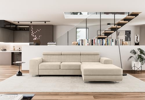 COMFORTINO INDUSTRIAL FURNITURE Ecksofa mit Schlaffunktion NOTA L-Form, Sofa Couch mit Bettkasten, Eckcouch, Schlafsofa für Wohnzimmer, Big Sofa Couch mit Schlaffunktion (Beige, Ottomane Rechts) von COMFORTINO INDUSTRIAL FURNITURE